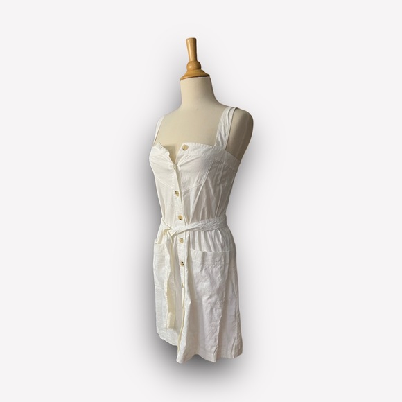 THEORY NWT SALINA DRESS WHITE CRUNCH STRETCH LINEN BELTED BUTTON TANK DR… - Picture 6 of 12